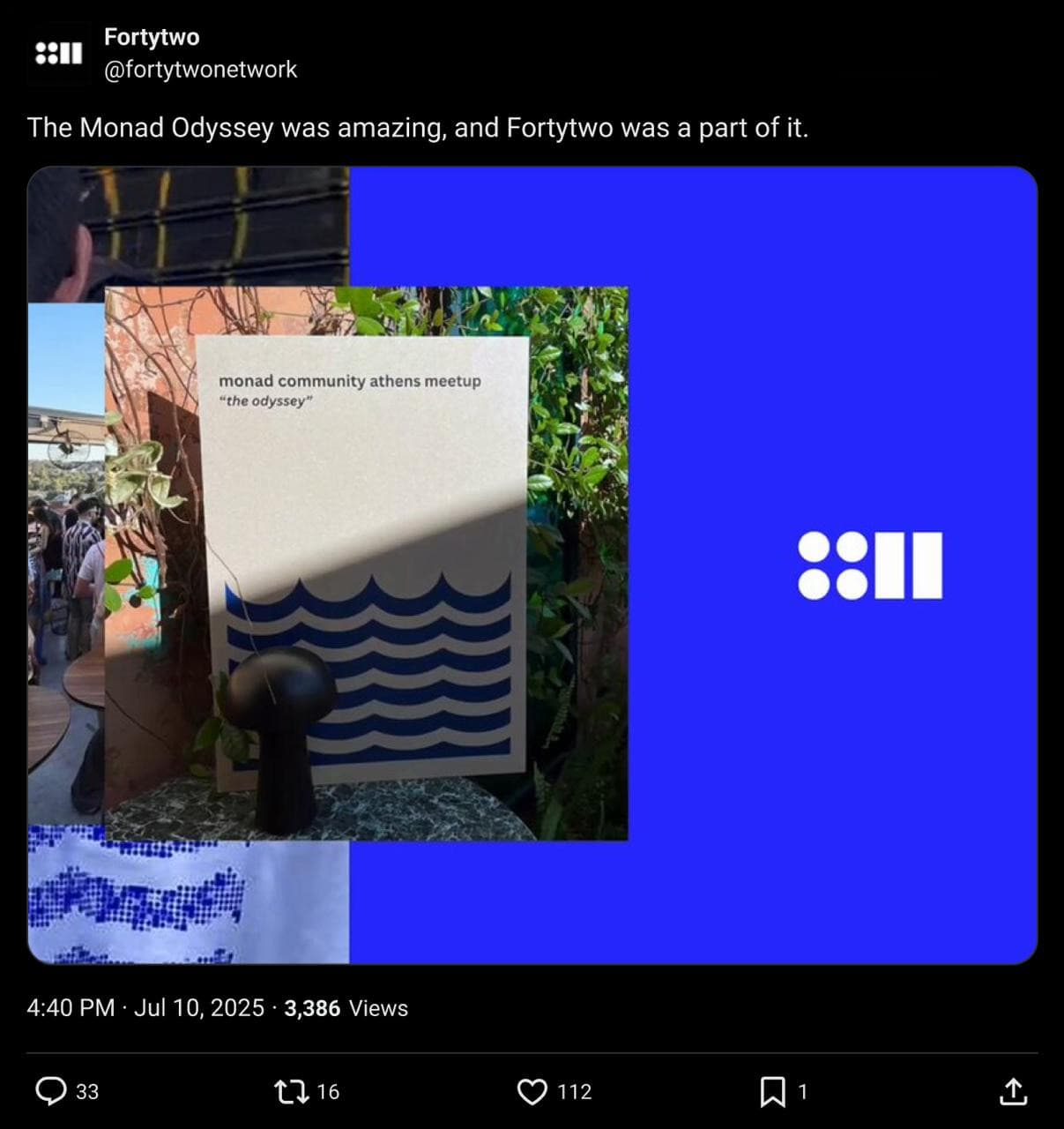 Tweet: The Monad Odyssey was amazing, and Fortytwo was a part of it.